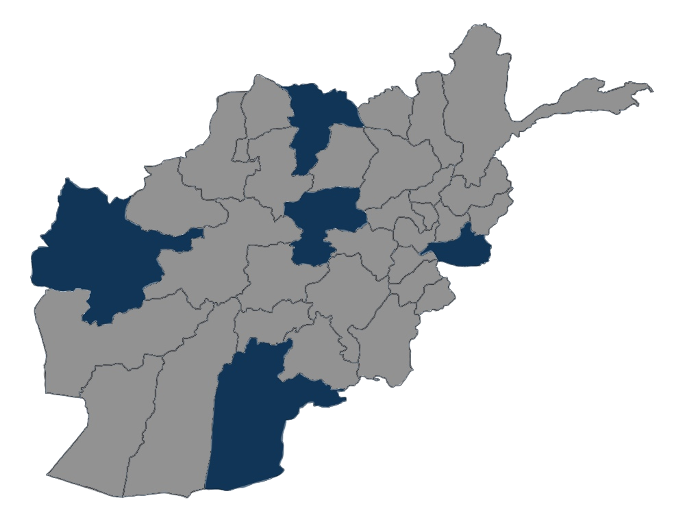 Afghanistan map showing five local MUN clubs