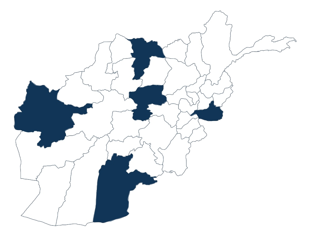 Afghanistan map showing five local MUN clubs