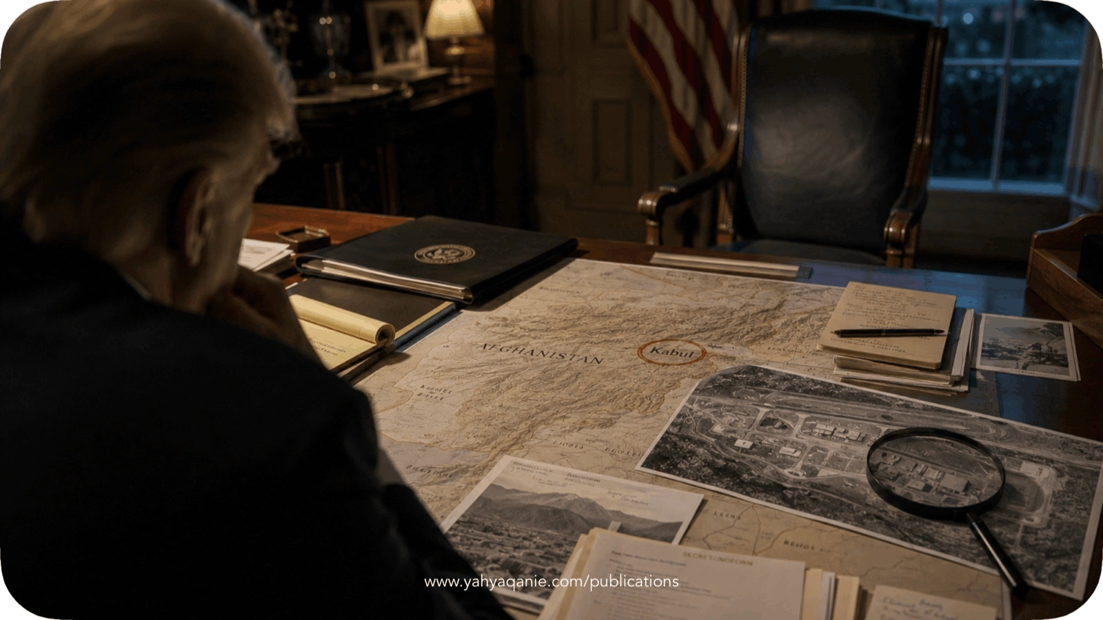 Afghanistan map and Bagram documents on a presidential desk